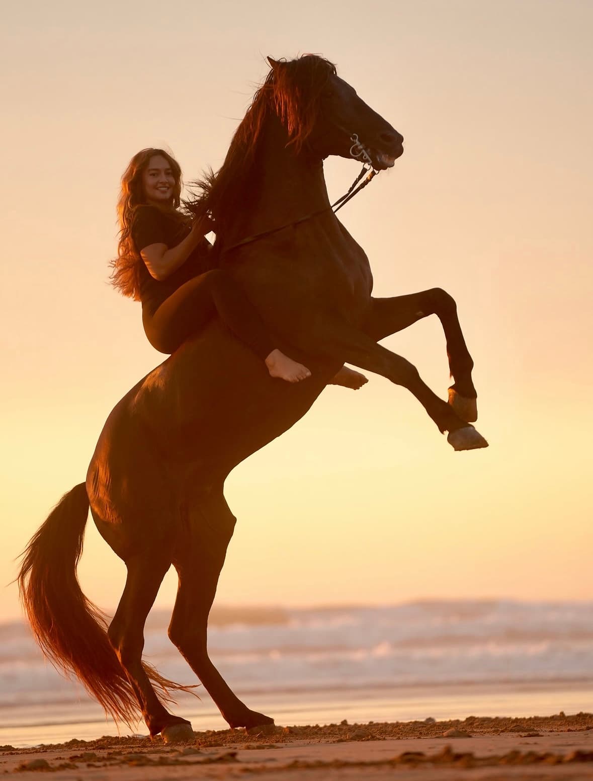 Horse rearing at sunset — horse riding photography in Essaouira